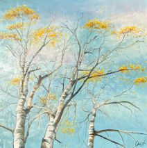 Lyst maleri på 100x100 cm af birketræer set i perspektiv